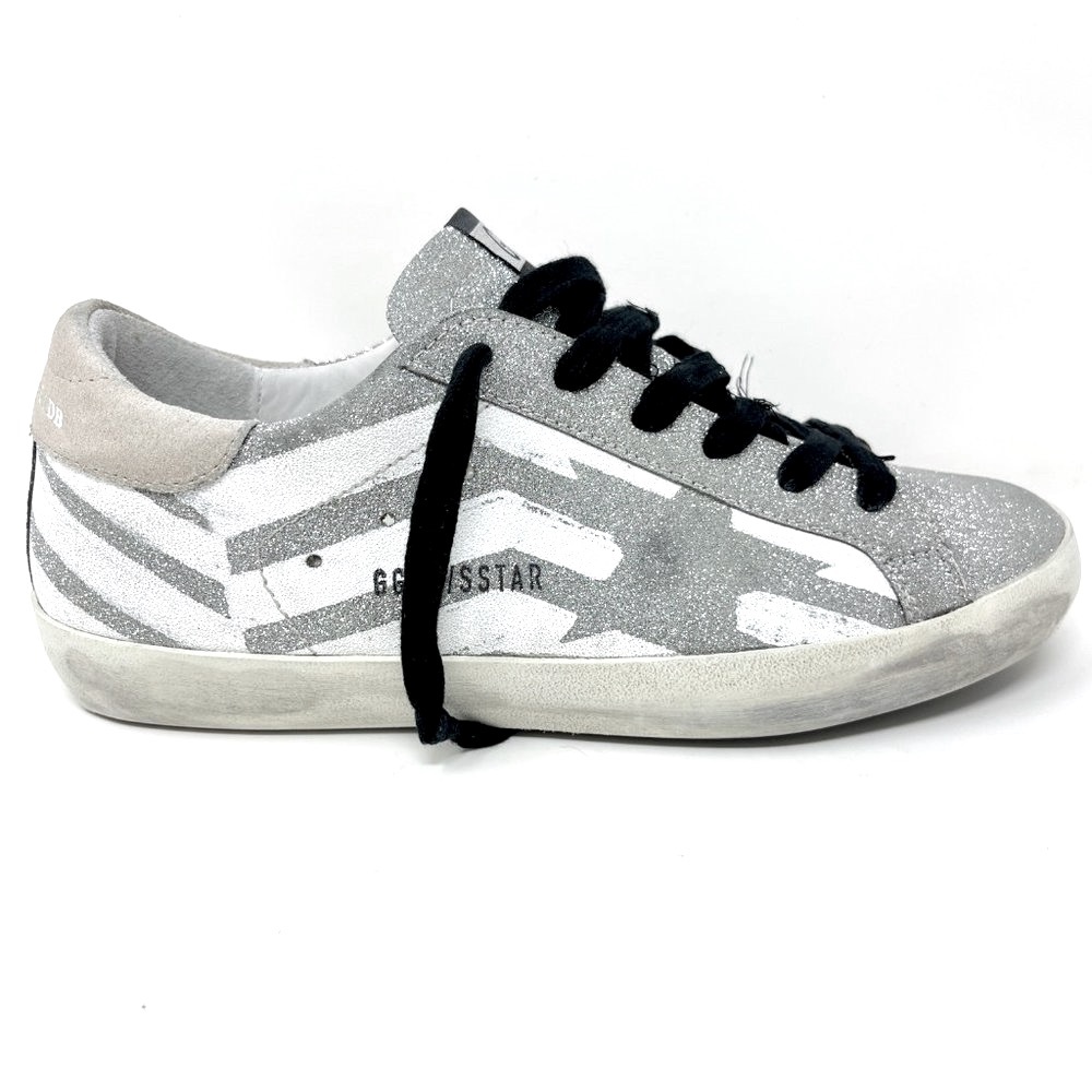 Golden Goose Sneakers Superstar Glitter Flag Suede Size 37 US 7
